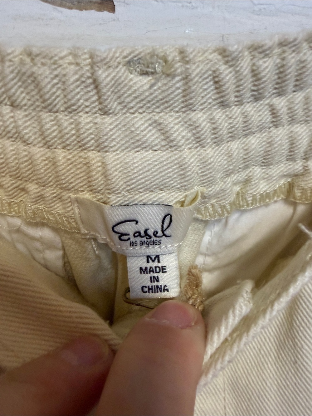 Easel Cream High-Waist Shorts with Plaid Trim (38 - Picture 3 of 6